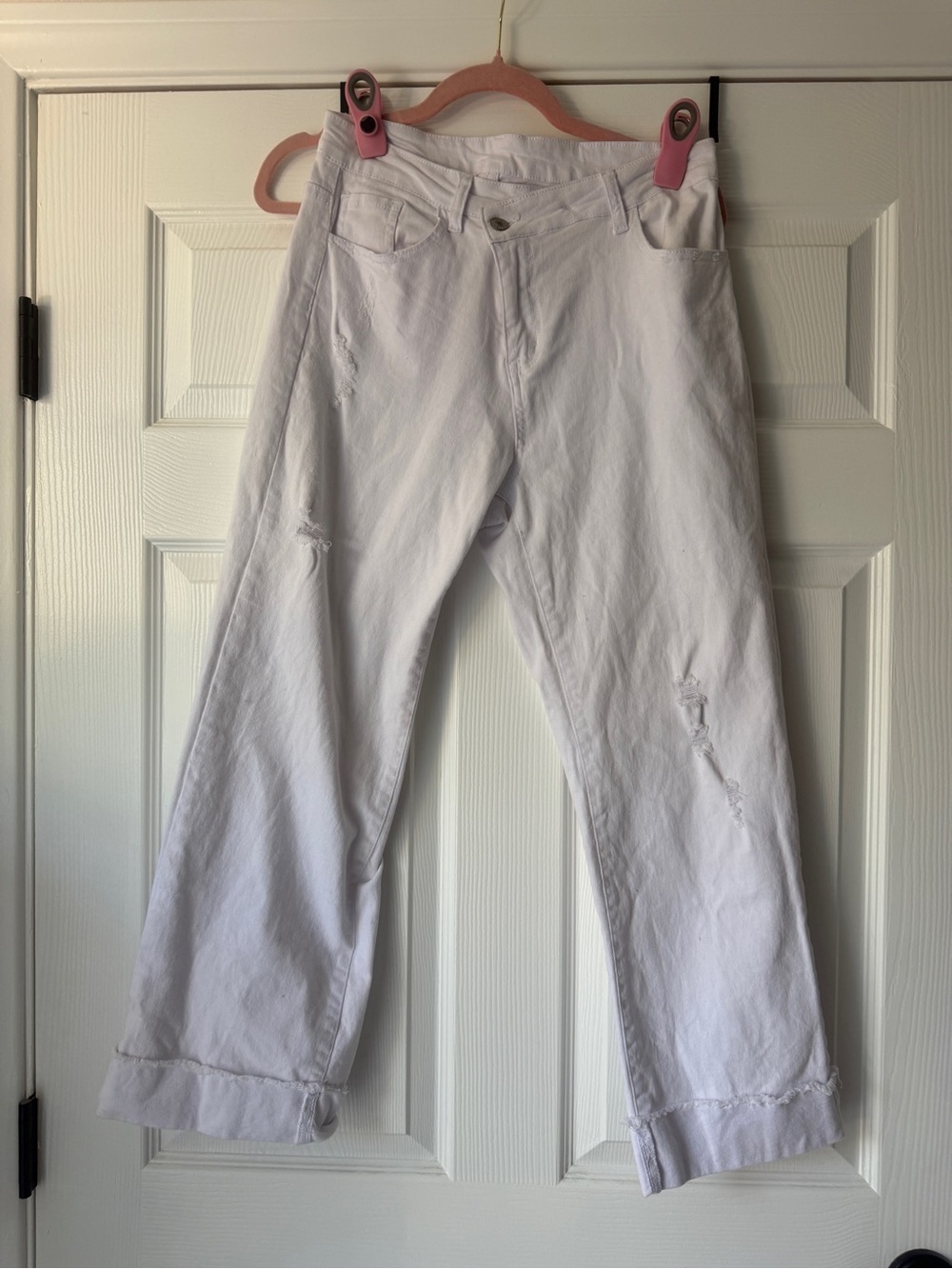 White Distressed Cuffed Jeans